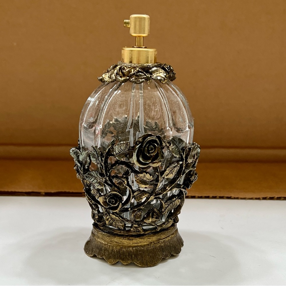 Vintage Matson‎ K 825 Crystal Gold ormolu rose Perfume Bottle